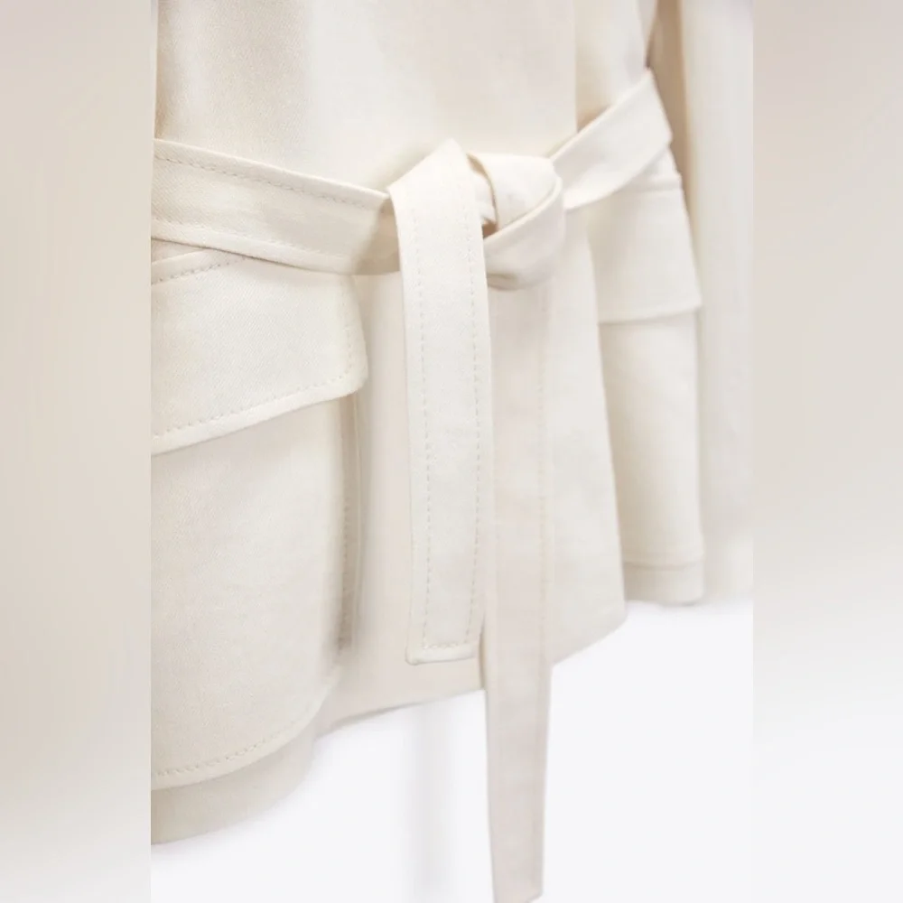 Zara nwt linen jacket blazer casual with waist tie belt - Picture 8 of 14